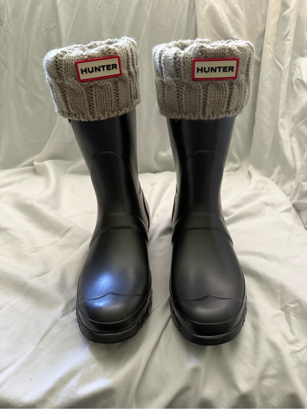 Hunter Original Short Rain Boots Black w/ Hunter Fleece Boot Socks Women’s 8 US